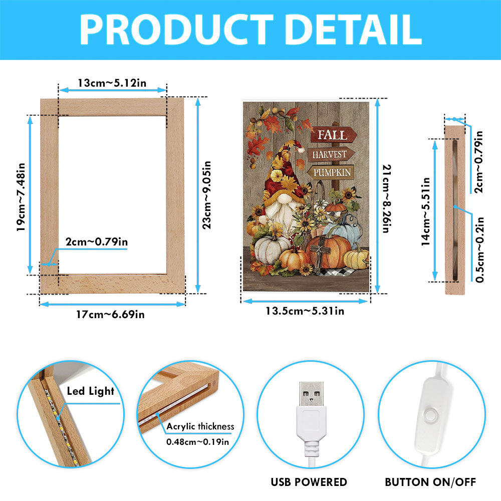 Autumn Season Pumpkin Autumn Leaves Fall Harvest Pumpkin Frame Lamp Art - Christian Night Light - Bible Verse Wooden Lamp