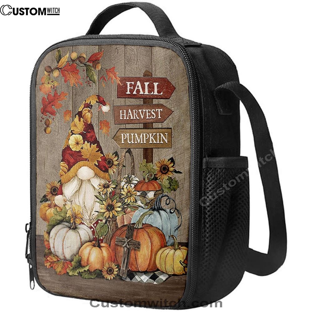 Autumn Season Pumpkin Autumn Leaves Fall Harvest Pumpkin Lunch Bag, Christian Lunch Bag For School, Picnic, Religious Lunch Bag