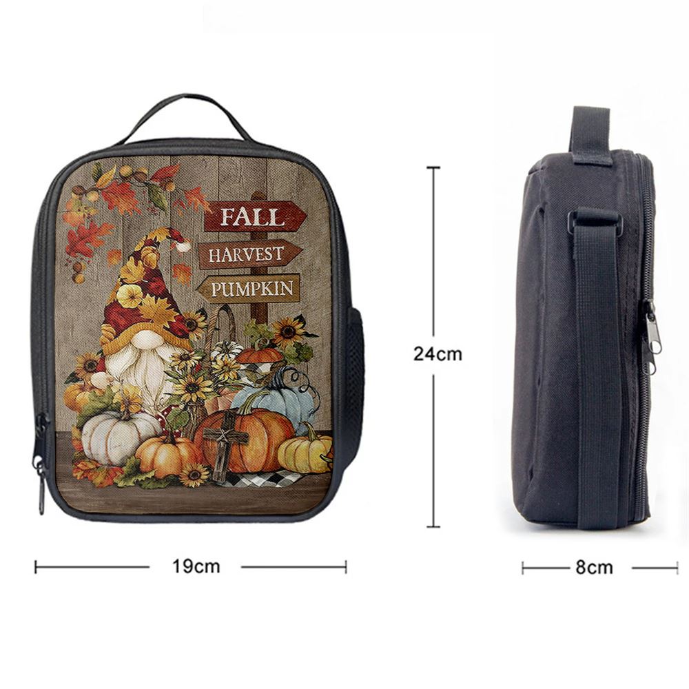Autumn Season Pumpkin Autumn Leaves Fall Harvest Pumpkin Lunch Bag, Christian Lunch Bag For School, Picnic, Religious Lunch Bag