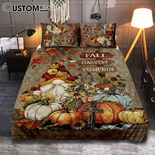Autumn Season Pumpkin Autumn Leaves Fall Harvest Pumpkin Quilt Bedding Set Bedroom - Christian Quilt Bedding Set Prints - Bible Verse Quilt Bedding Set Art