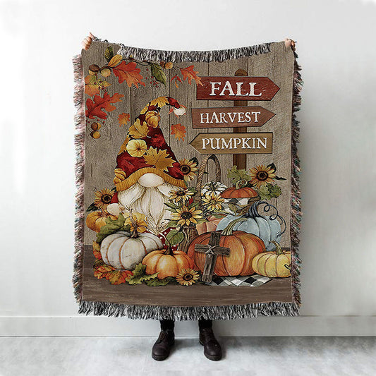 Autumn Season Pumpkin Autumn Leaves Fall Harvest Pumpkin Woven Throw Blanket - Christian Woven Blanket Prints - Bible Verse Woven Blanket Art