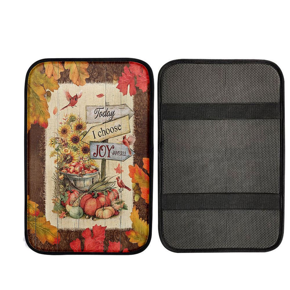 Autumn Season Red Cardinal Pumpkin Sunflower Car Armrest Pad - Today I Choose Joy Religious Car Armrest Accessories