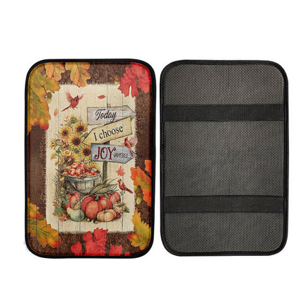 Autumn Season Red Cardinal Pumpkin Sunflower Car Armrest Pad - Today I Choose Joy Religious Car Armrest Accessories
