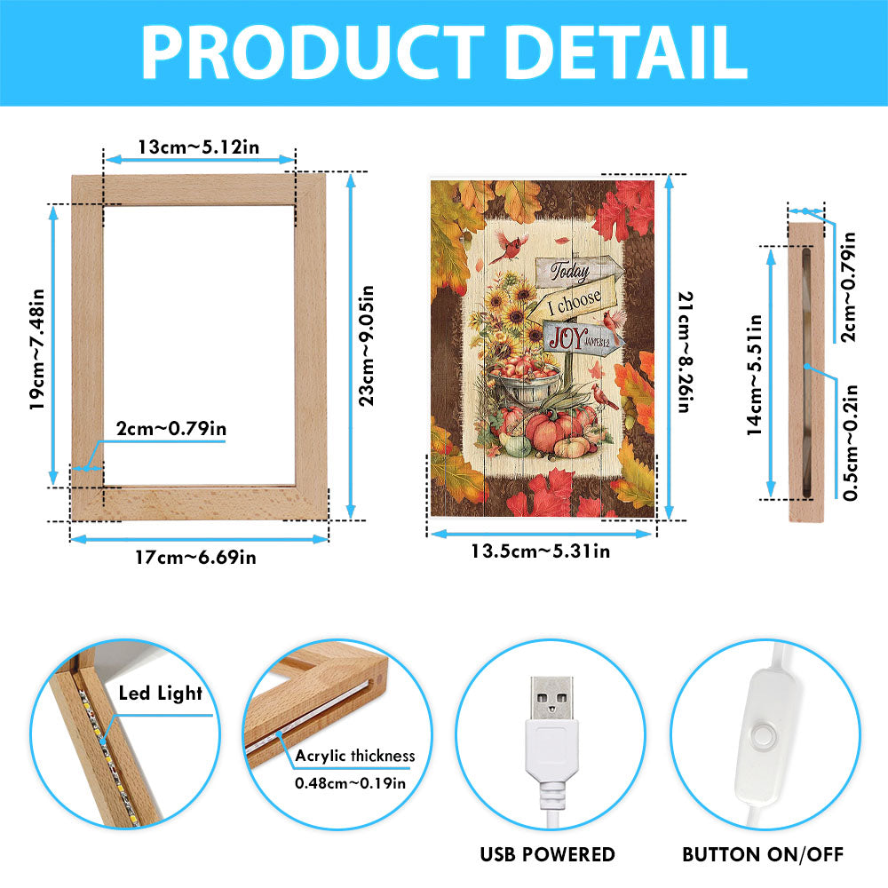 Autumn Season Red Cardinal Pumpkin Sunflower Frame Lamp - Today I Choose Joy Frame Lamp Art - Christian Night Light