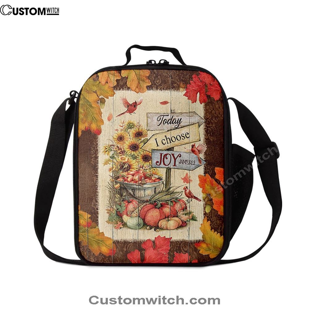 Autumn Season Red Cardinal Pumpkin Sunflower Lunch Bag, Christian Lunch Bag For School, Picnic, Religious Lunch Bag