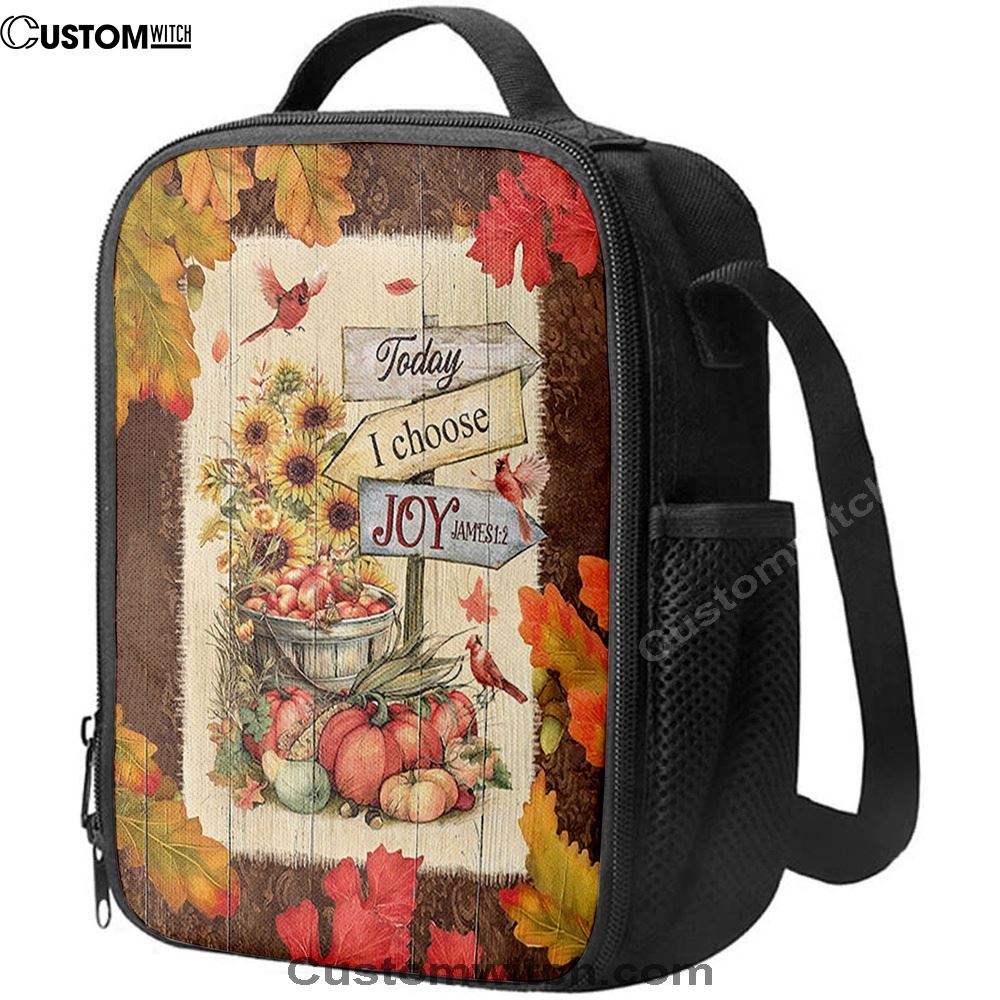 Autumn Season Red Cardinal Pumpkin Sunflower Lunch Bag, Christian Lunch Bag For School, Picnic, Religious Lunch Bag