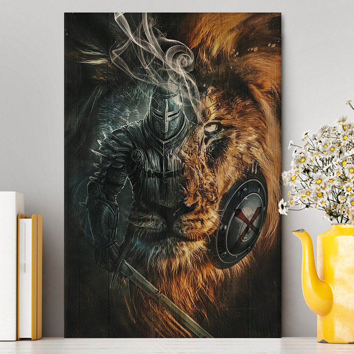 Awesome Warrior And Lion Canvas Wall Art - Christian Home Decor - Religious Art