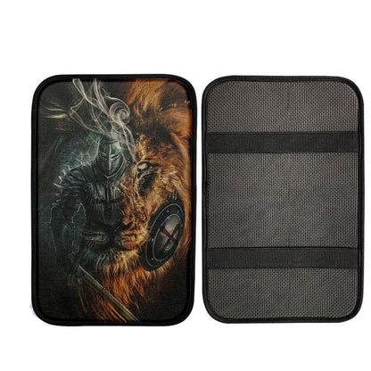 Awesome Warrior And Lion Car Center Console Cover, Religious Car Armrest Accessories