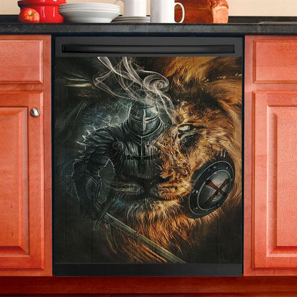 Awesome Warrior And Lion Dishwasher Cover, Christian Home Decor, Religious Kitchen Decor