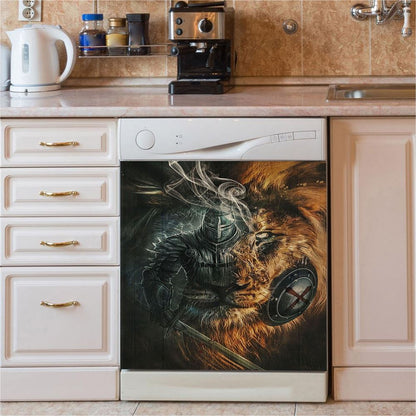 Awesome Warrior And Lion Dishwasher Cover, Christian Home Decor, Religious Kitchen Decor