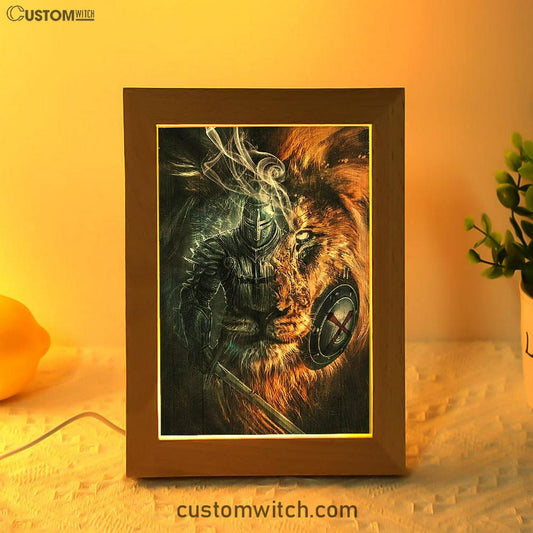 Awesome Warrior And Lion Frame Lamp Art - Christian Home Decor - Religious Art