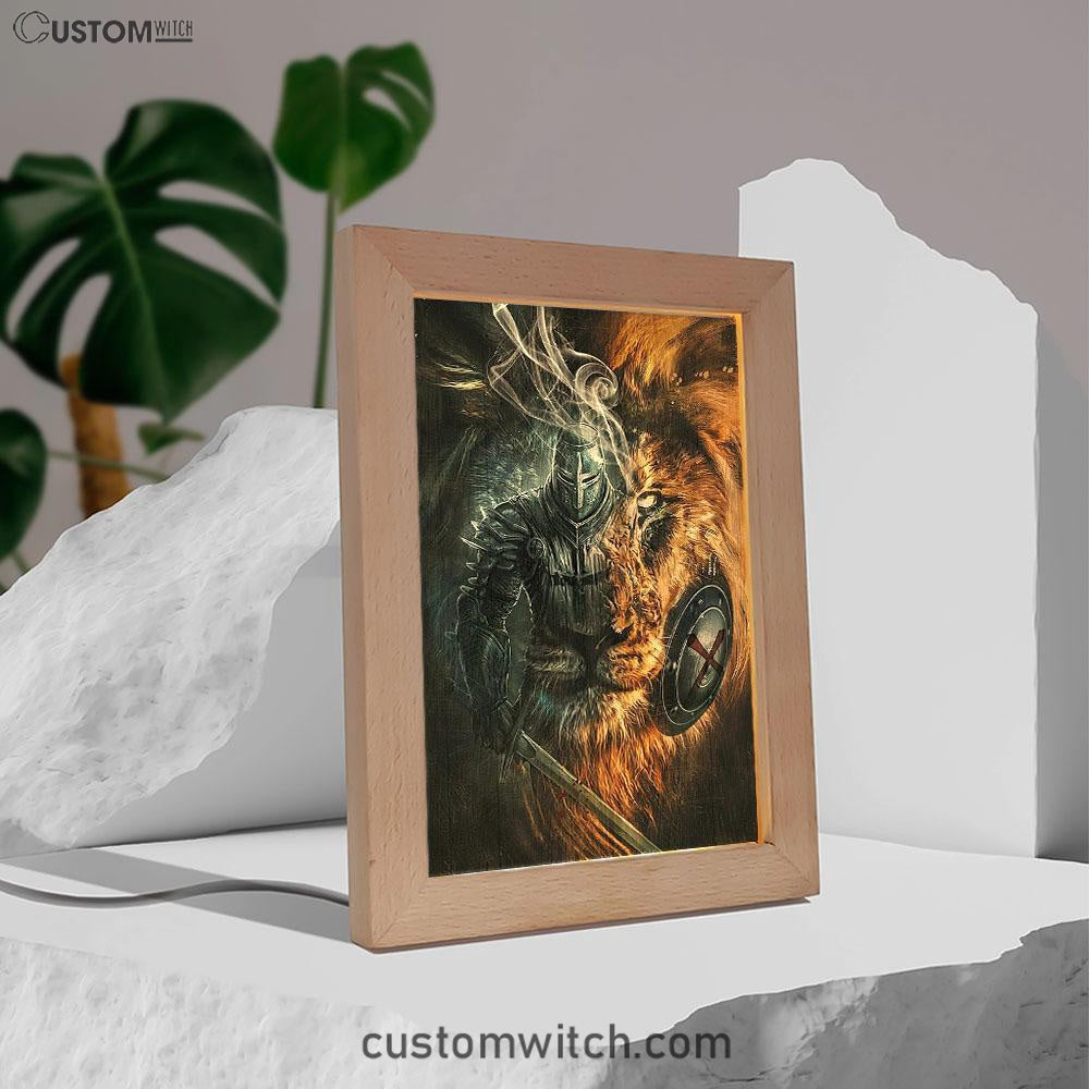 Awesome Warrior And Lion Frame Lamp Art - Christian Home Decor - Religious Art