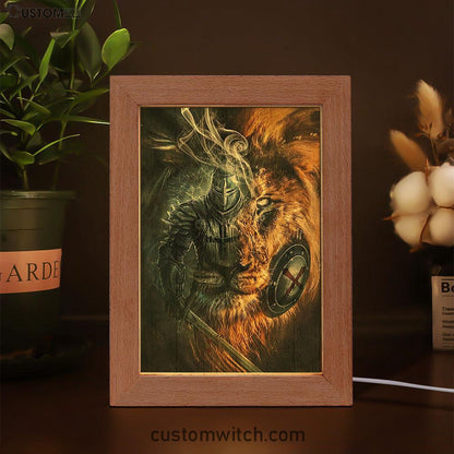 Awesome Warrior And Lion Frame Lamp Art - Christian Home Decor - Religious Art