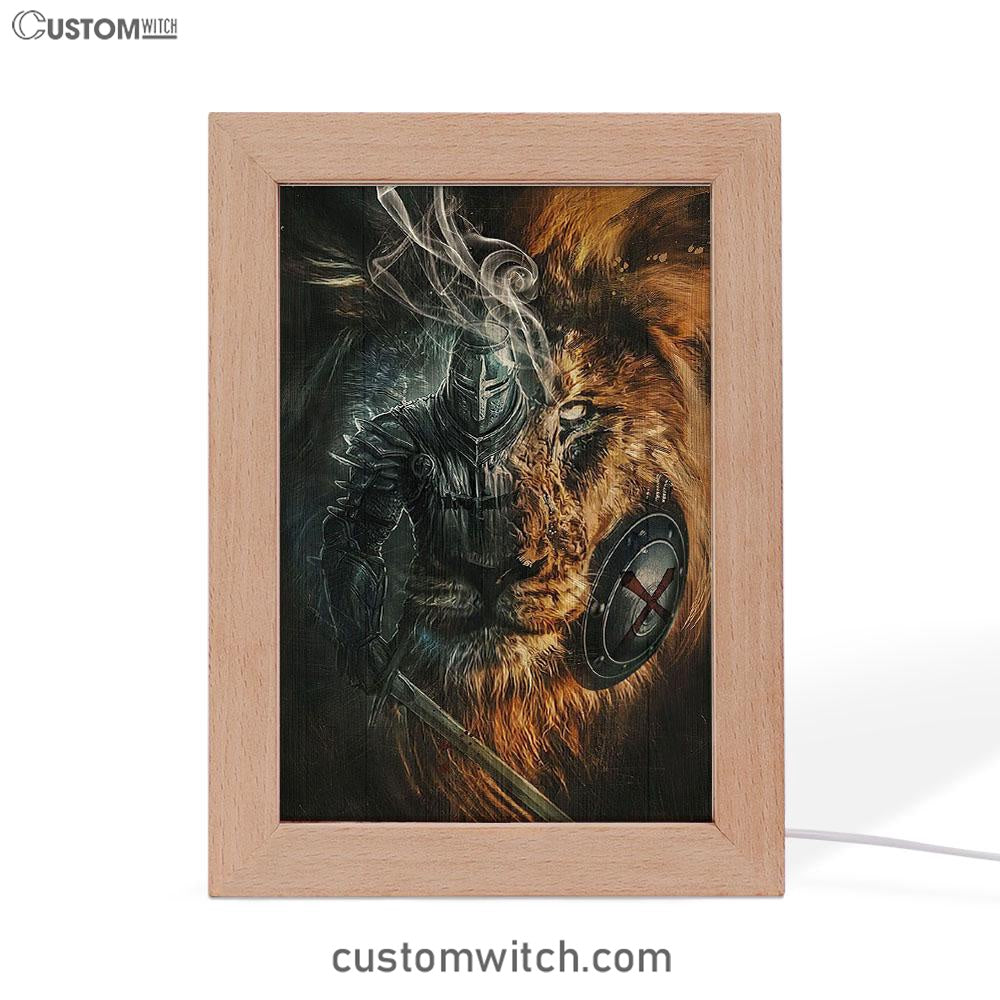 Awesome Warrior And Lion Frame Lamp Art - Christian Home Decor - Religious Art