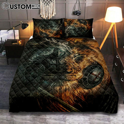 Awesome Warrior And Lion Quilt Bedding Set Bedroom - Christian Home Decor - Religious Art
