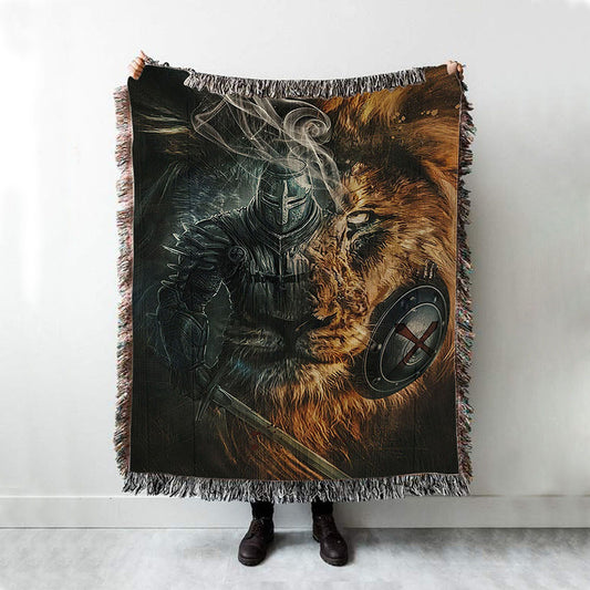 Awesome Warrior And Lion Woven Throw Blanket - Christian Home Decor - Religious Art
