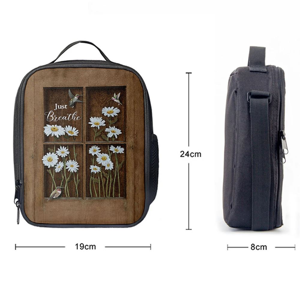 Baby Daisy Flower Hummingbird Just Breathe Lunch Bag, Christian Lunch Bag For School, Picnic, Religious Lunch Bag