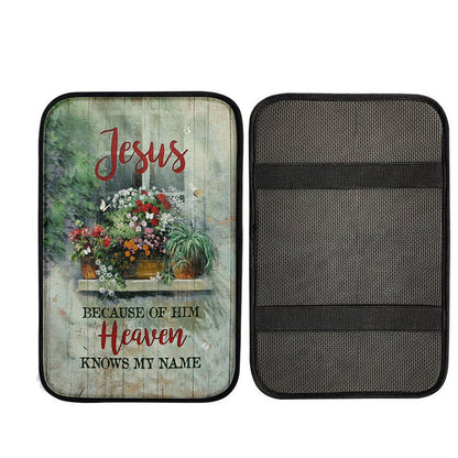 Baby Flower Butterfly Because Of Him Heaven Knows My Name Car Center Console Cover, Religious Car Armrest Accessories