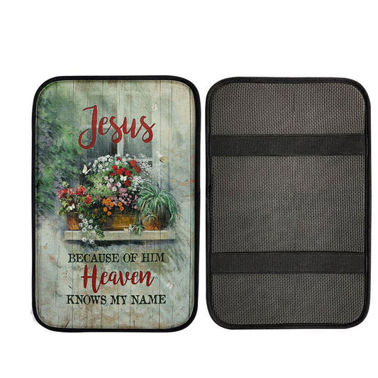 Baby Flower Butterfly Because Of Him Heaven Knows My Name Car Center Console Cover, Religious Car Armrest Accessories