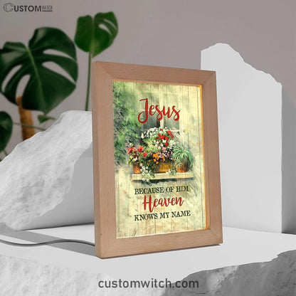 Baby Flower Butterfly Because Of Him Heaven Knows My Name Frame Lamp Art - Christian Night Light