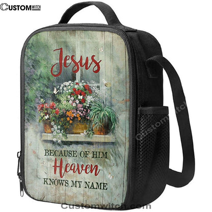 Baby Flower Butterfly Because Of Him Heaven Knows My Name Lunch Bag, Christian Lunch Bag For School, Picnic, Religious Lunch Bag