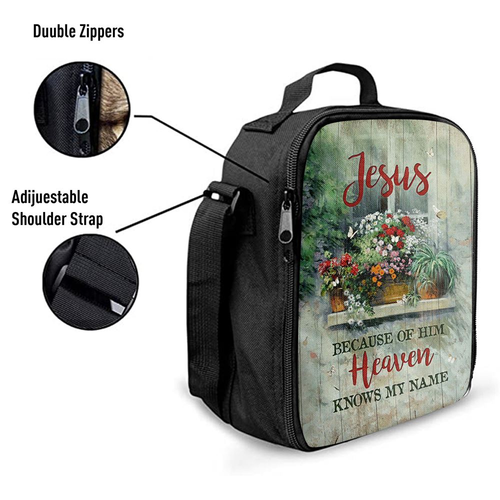 Baby Flower Butterfly Because Of Him Heaven Knows My Name Lunch Bag, Christian Lunch Bag For School, Picnic, Religious Lunch Bag