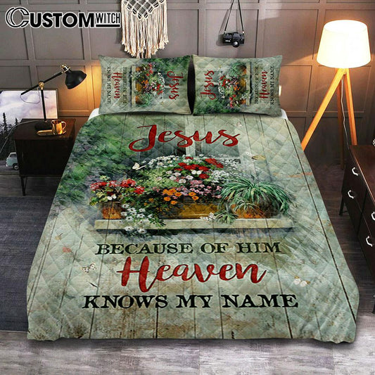 Baby Flower Butterfly Because Of Him Heaven Knows My Name Quilt Bedding Set Bedroom - Christian Quilt Bedding Set Prints