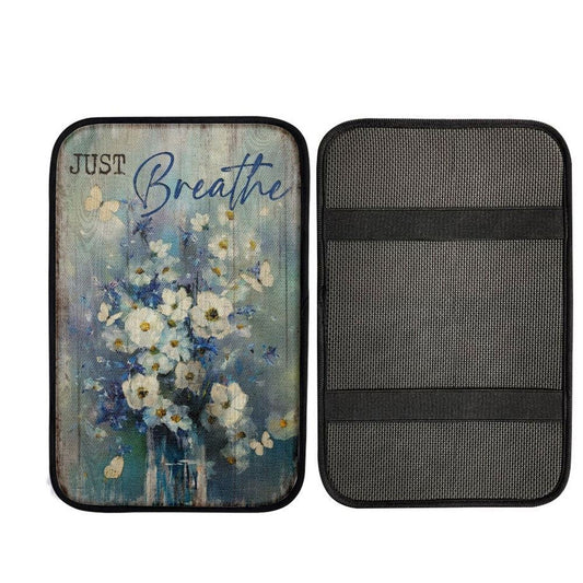Baby Flower Butterfly Just Breathe Car Center Console Cover, Car Armrest Pad, Christian Gift, Armrest Box Mat