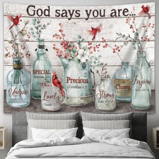 Baby Flower Cardinal Crystal Vase God Says You Are Tapestry, Tapestries for Living Room Bedroom