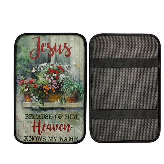Baby Flower Garden Vintage Window Jesus Because Of Him Heaven Knows My Name Car Center Console Cover, Car Armrest Pad, Armrest Box Mat