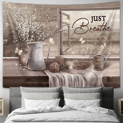 Baby Flower Rope Just Breathe Tapestry Wall Art - Bible Verse Tapestry - Religious Tapestry Wall Hanging