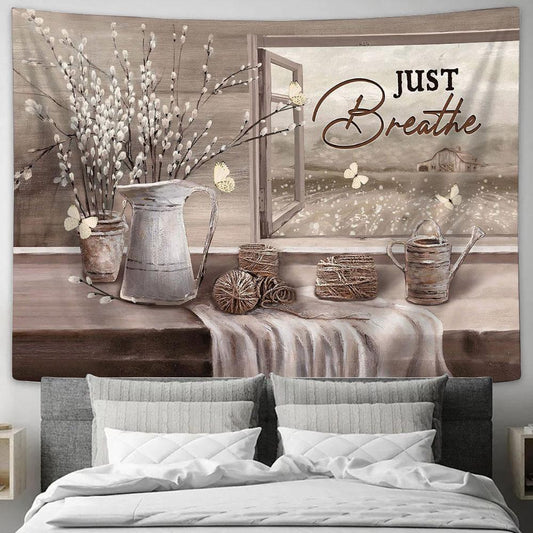 Baby Flower Rope Just Breathe Tapestry Wall Art - Bible Verse Tapestry - Religious Tapestry Wall Hanging