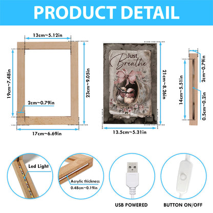 Baby Hummingbird Just Breathe Frame Lamp Art - Christian Night Light - Bible Verse Wooden Lamp