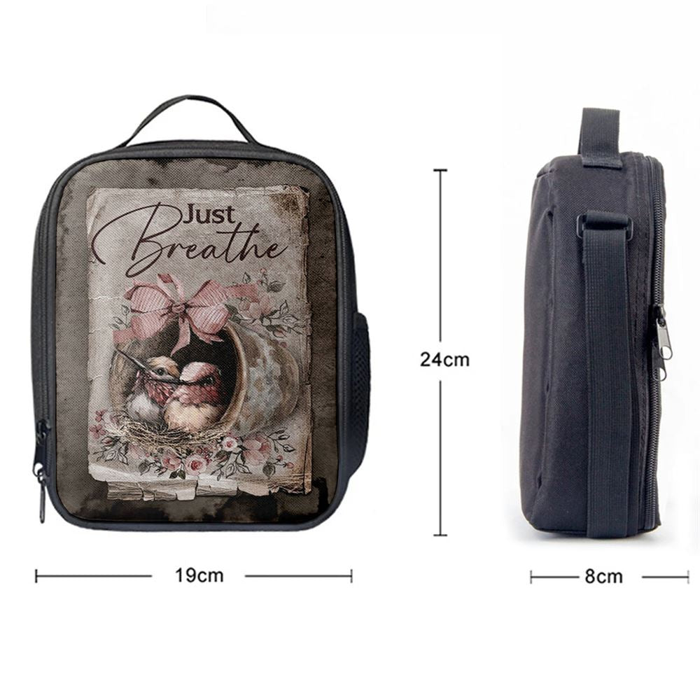 Baby Hummingbird Just Breathe Lunch Bag, Christian Lunch Bag For School, Picnic, Religious Lunch Bag
