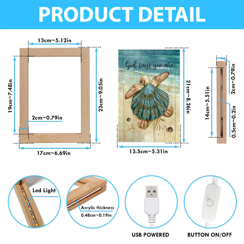 Baby Turtle God Says You Are Frame Lamp Art - Bible Verse Art - Christian Inspirational Decor