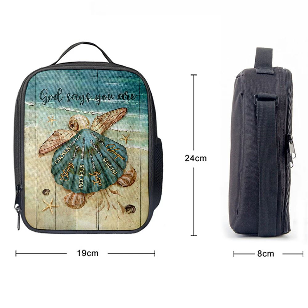 Baby Turtle God Says You Are Lunch Bag, Christian Lunch Bag For School, Picnic, Religious Lunch Bag