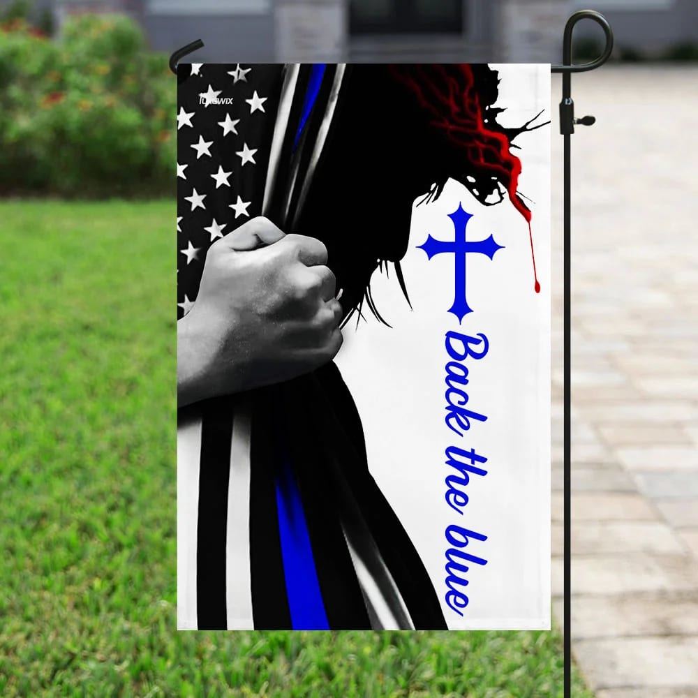 Back The Blue Cross Jesus Garden Flag, Christian Flag, Scripture Flag, Garden Banner