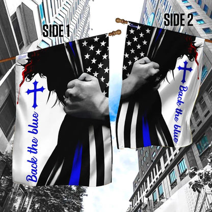 Back The Blue Cross Jesus Garden Flag, Christian Flag, Scripture Flag, Garden Banner