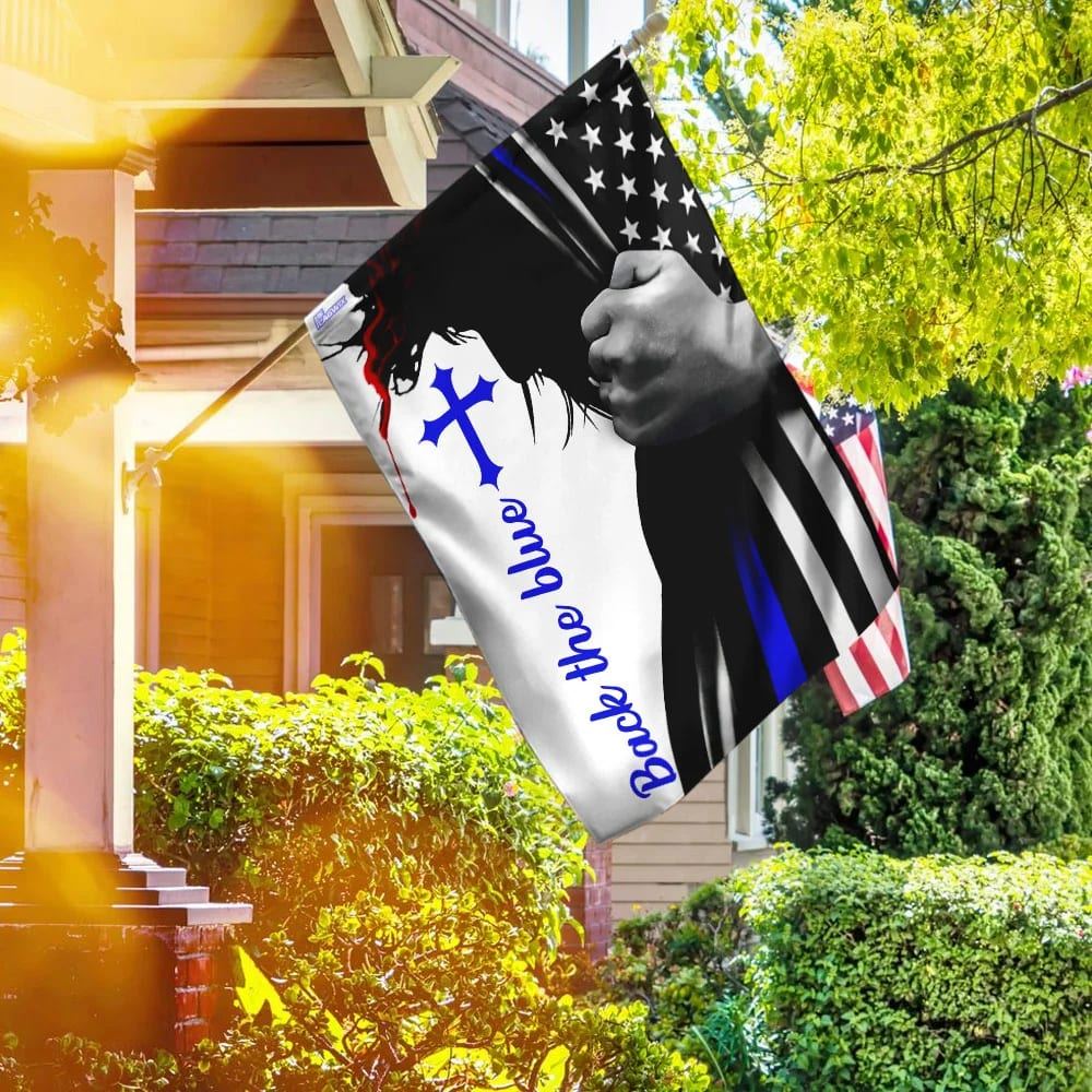 Back The Blue Cross Jesus Garden Flag, Christian Flag, Scripture Flag, Garden Banner