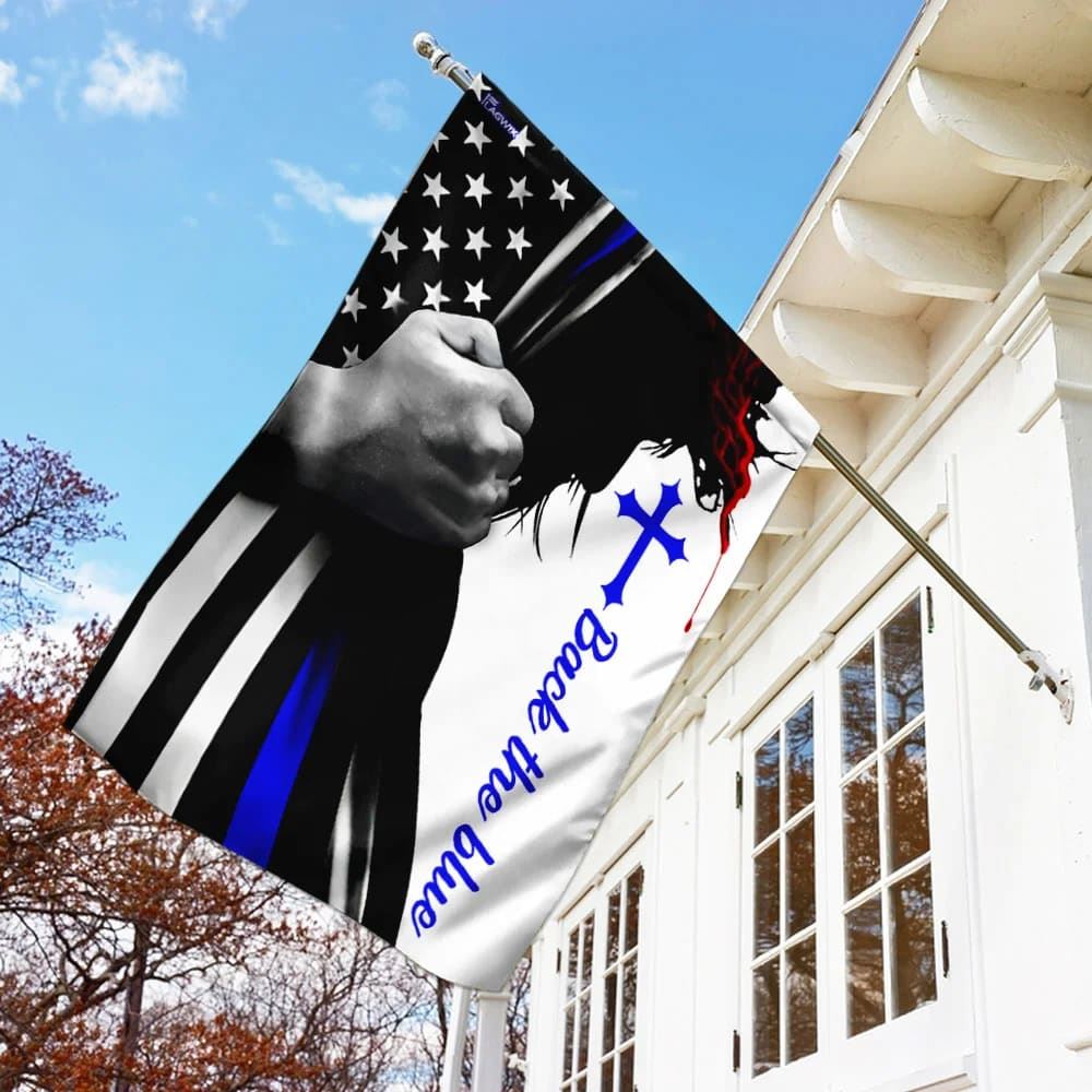 Back The Blue Cross Jesus Garden Flag, Christian Flag, Scripture Flag, Garden Banner