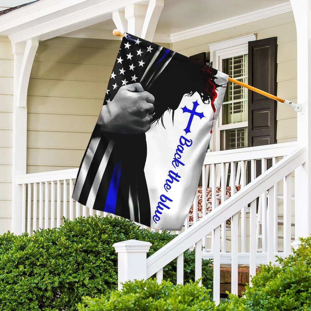 Back The Blue Cross Jesus Garden Flag, Christian Flag, Scripture Flag, Garden Banner