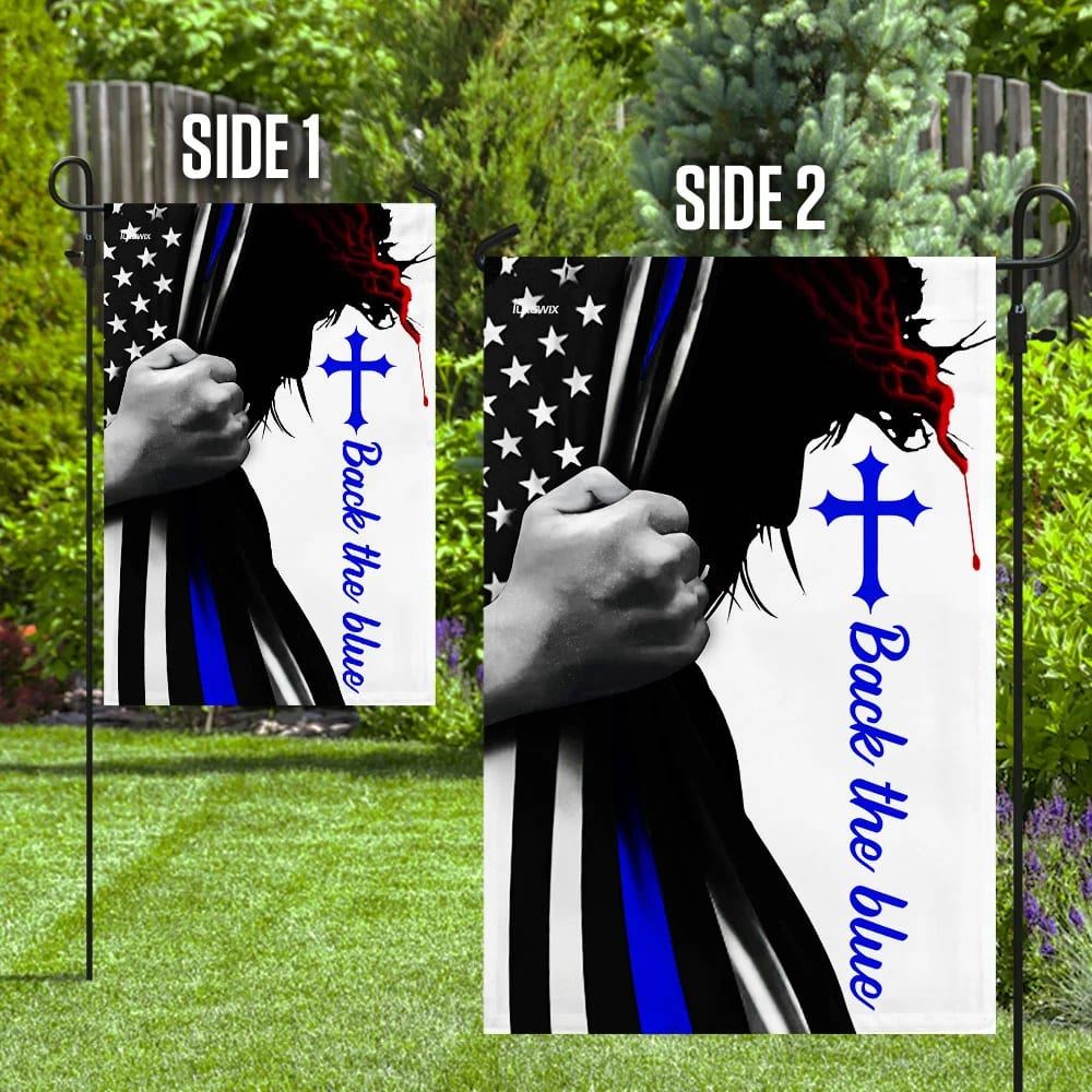 Back The Blue Cross Jesus Garden Flag, Christian Flag, Scripture Flag, Garden Banner