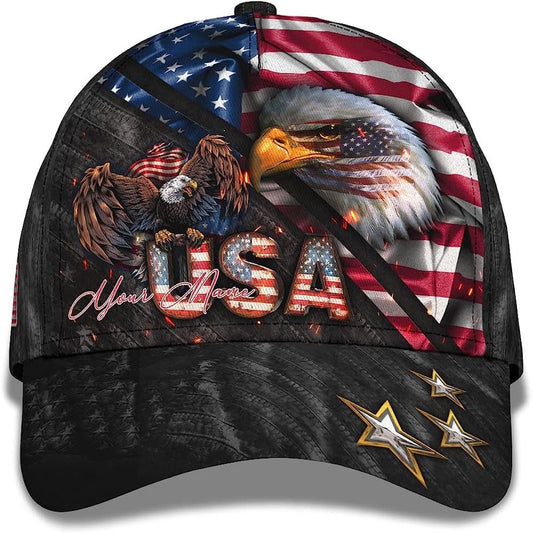 Bald Eagle And Us Flag For Veteran Military Custom Name Baseball Cap, Christian Baseball Cap, Religious Cap, Jesus Gift, Jesus Hat