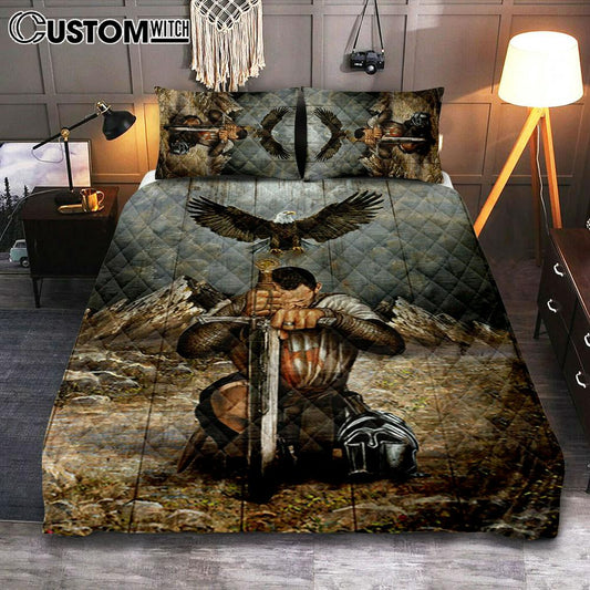 Bald Eagle Warrior Of Christ Quilt Bedding Set Bedroom - Christian Quilt Bedding Set Prints - Bible Verse Quilt Bedding Set Art