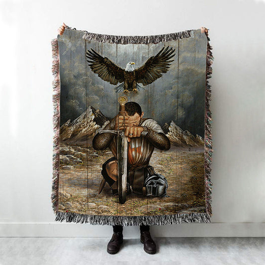 Bald Eagle Warrior Of Christ Woven Throw Blanket - Christian Woven Blanket Prints - Bible Verse Woven Blanket Art
