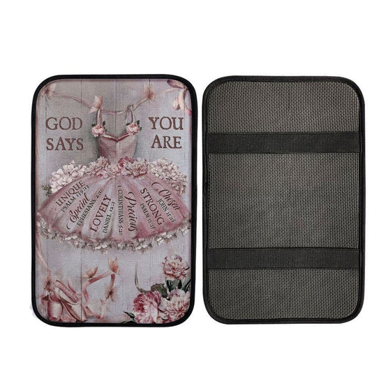 Ballet Drawing, Pretty Pink Dress, Lovely Peony, God Says You Are Car Center Console Cover, Car Armrest Pad, Christian Gift, Armrest Box Mat