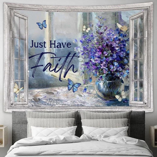 Balloon Flower, Crystal Vase, Butterfly, Just Have Faith Tapestry, Tapestries for Living Room Bedroom