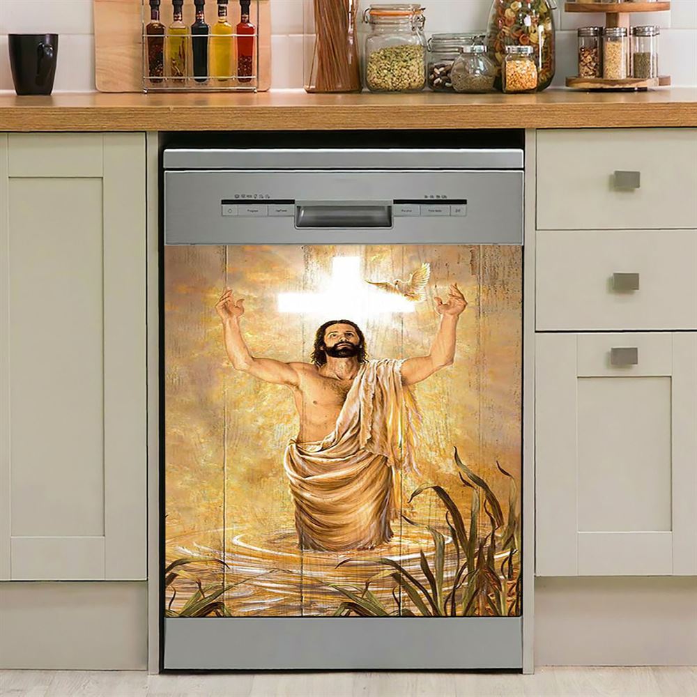 Baptism Of Jesus Dove Dishwasher Cover, Bible Verse Dishwasher Magnet Cover, Christian Inspirational Kitchen Decor