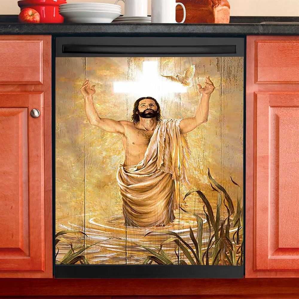 Baptism Of Jesus Dove Dishwasher Cover, Bible Verse Dishwasher Magnet Cover, Christian Inspirational Kitchen Decor