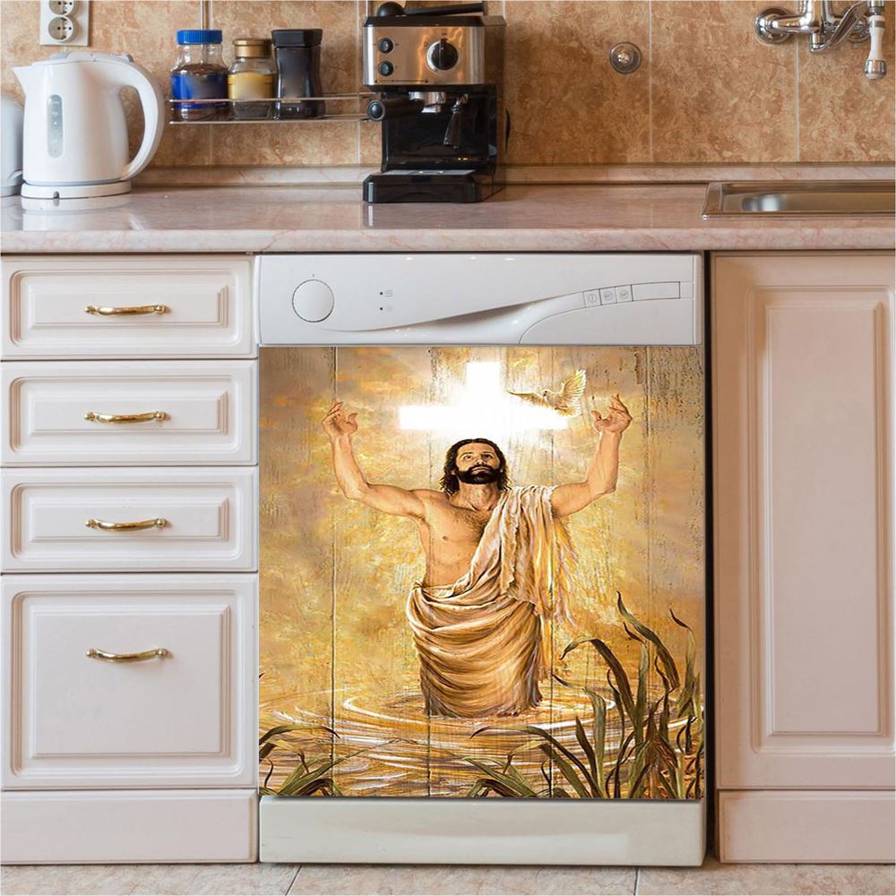 Baptism Of Jesus Dove Dishwasher Cover, Bible Verse Dishwasher Magnet Cover, Christian Inspirational Kitchen Decor